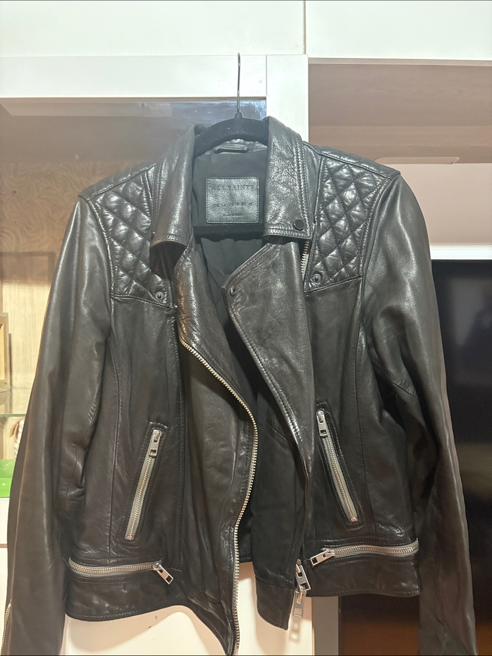 AllSaints Black Quilted Leather Biker Jacket